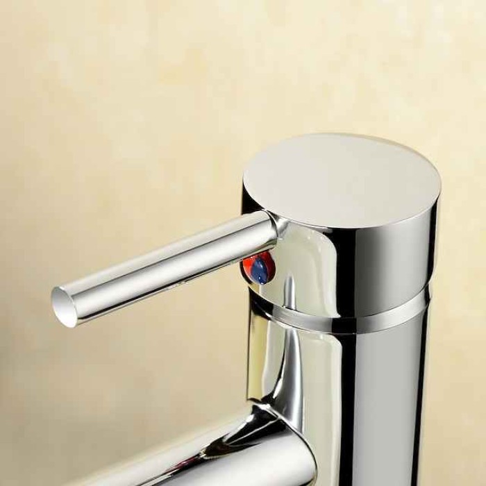 Bathroom Sink Faucet,Country Style Brass Chrome Vessel Single Handle One Hole Bath Taps with Hot and Cold Switch and Valve