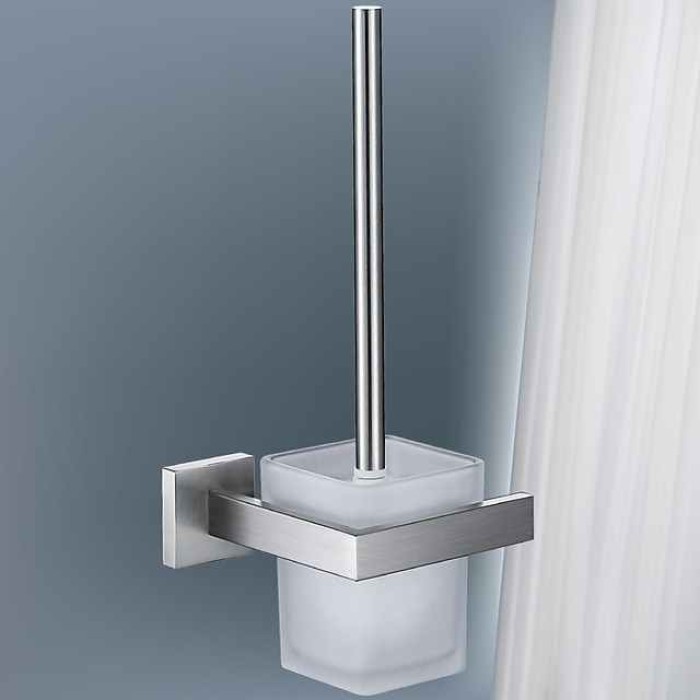 Toilet Brush with Holder, Stainless Steel Ceramic Wall Mounted Rubber Painted Toilet Bowl Brush and Holder for Bathroom