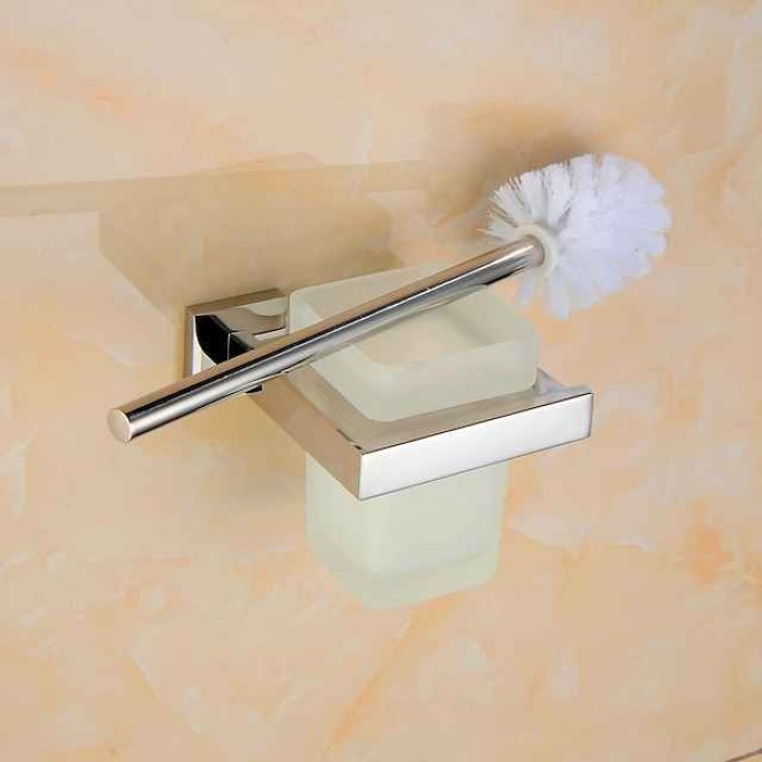 Toilet Brush with Holder, Stainless Steel Ceramic Wall Mounted Rubber Painted Toilet Bowl Brush and Holder for Bathroom