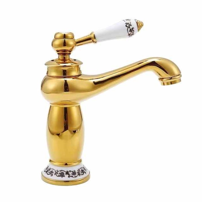 Brass Bathroom Sink Faucet,Ti-PVD Finish Single Handle One Hole Bath Taps with Hot and Cold Switch and Ceramic Valve