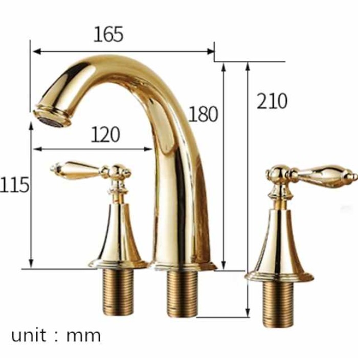 Brass Bathroom Sink Faucet,Widespread Two Handles Three Holes Bathroom Faucet with Valve and Hot/Cold Switch