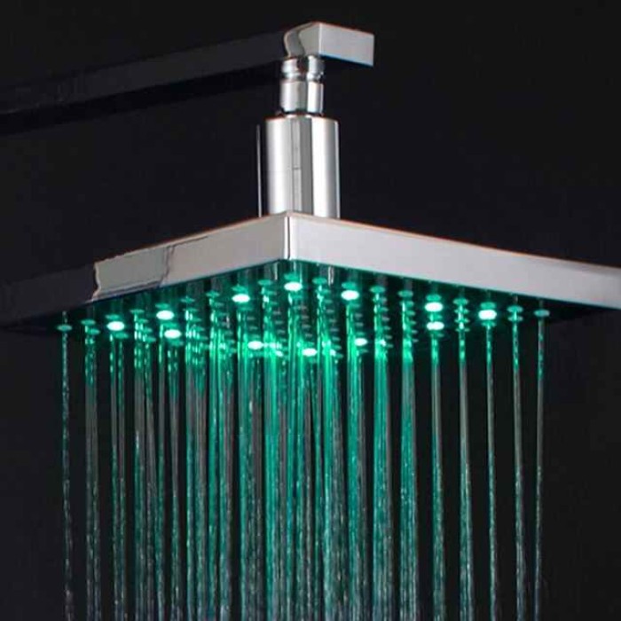 Contemporary Rain Shower,Wall Mounted Chrome Finish LED Color Changes with Water Temperature Rainfall Shower Top Spray