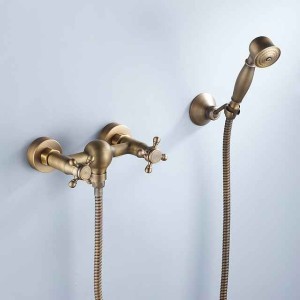 Bathtub Faucet with Handheld Shower,Wall Mounted Antique Brass Bath Tap Retro Style Hot and Cold Water Bath Tap Shower Fitting for Bathroom Shower