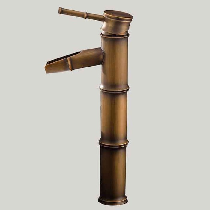 Vintage Bathroom Sink Mixer Faucet, Retro Style Monobloc Washroom Basin Vessel Taps Brass Single Handle Deck Mounted, Traditional with Hot and Cold Water Hose