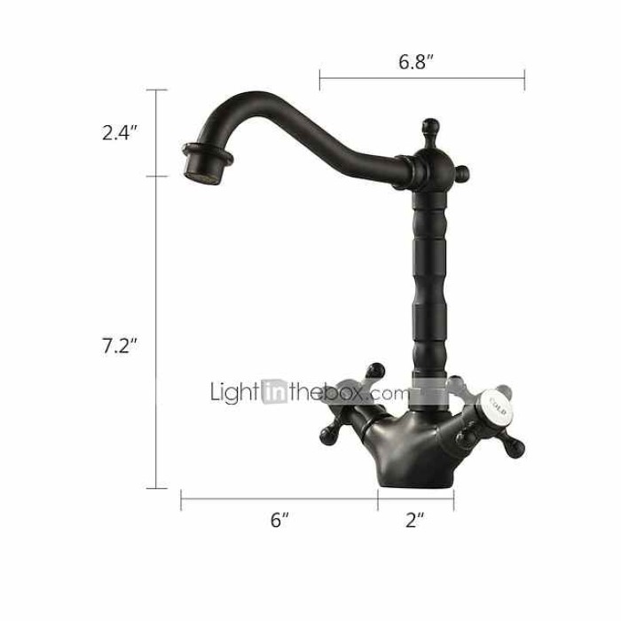 Copper Bathroom Sink Faucet,Black Deck Mounted Rotatable Faucet Set,Oil-rubbed Two Handles One Hole Bath Taps with Hot and Cold Switch