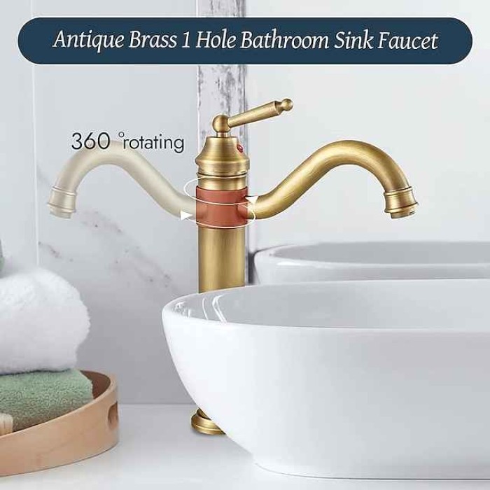 Antique Brass Single Handle Bathroom Sink Faucet Brushed Brass Long Reach Bathroom Faucet Mixer Tap