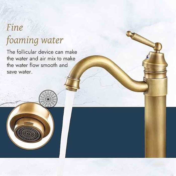 Antique Brass Single Handle Bathroom Sink Faucet Brushed Brass Long Reach Bathroom Faucet Mixer Tap