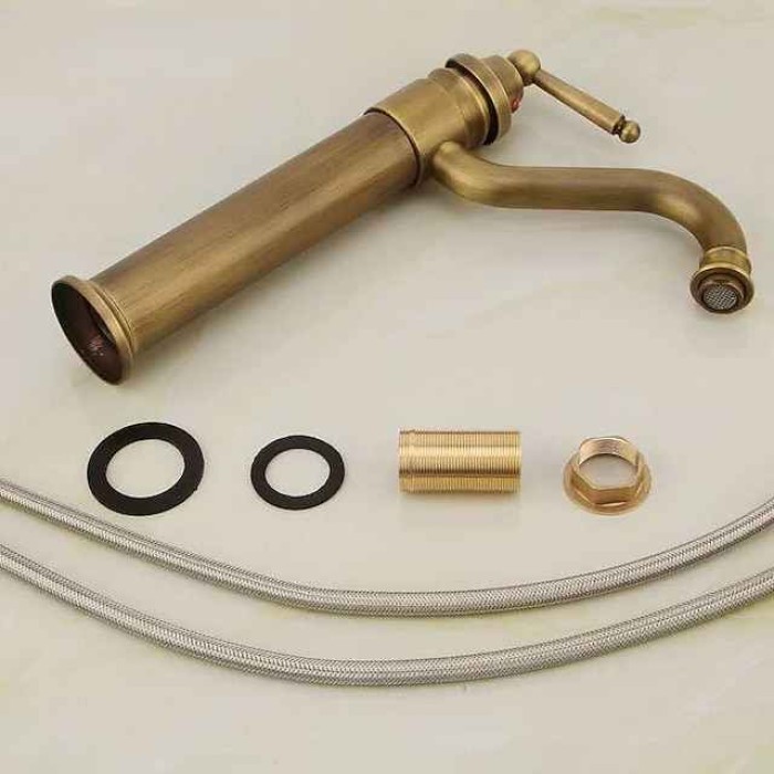 Antique Brass Single Handle Bathroom Sink Faucet Brushed Brass Long Reach Bathroom Faucet Mixer Tap