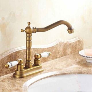 Antique Brass Bathroom Sink Faucet,Centerset Centerset Two Handles Two HolesBath Taps with Hot and Cold Switch