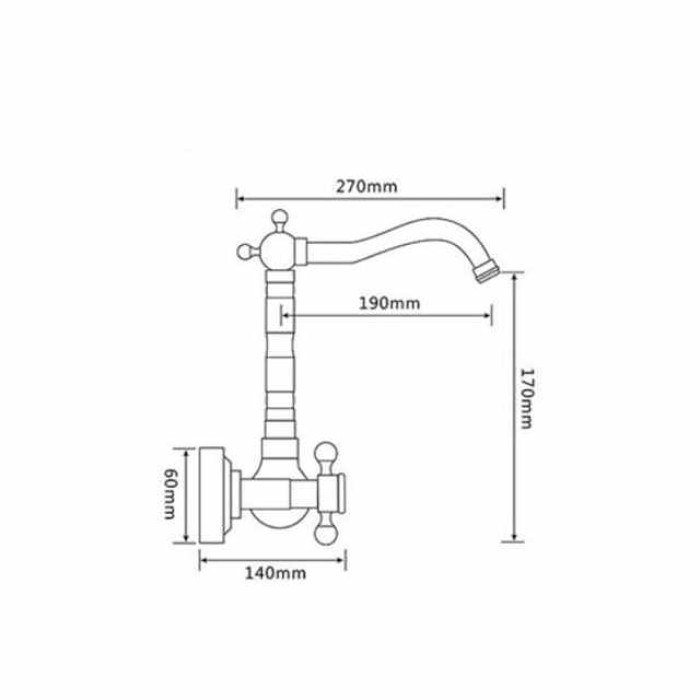 Vintage Kitchen Sink Mixer Faucet Wall Mounted, 360 Swivel Spout Retro Style Brass 2 Handle 2 Hole Vessel Taps, Traditional Kitchen Taps with Hot and Cold Water Hose