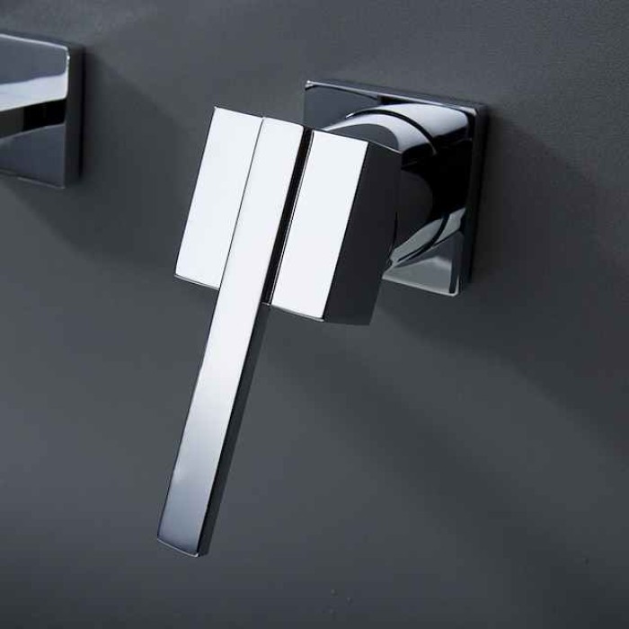 Bathroom Sink Faucets,Brass Waterfall Modern Style Wall Mount Single Handle Two Holes Chrome Finish Bath Tap with Cold and Hot Switch