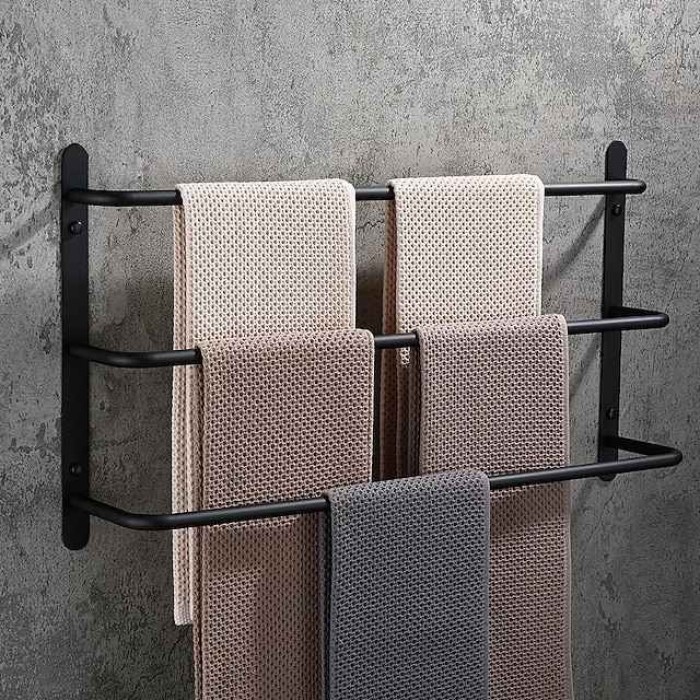 Bathroom Towel Bar 60cm Multilayer Stainless Steel Multifunction 3-layer Towel Rack Wall Mounted Polished Sivery and Matte Black 1pc