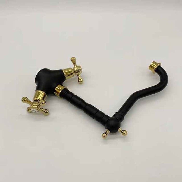 Antique Brass Kitchen Faucet,Two Handles One Hole Standard Spout Deck Mounted Traditional Kitchen Taps with Hot and Cold Switch