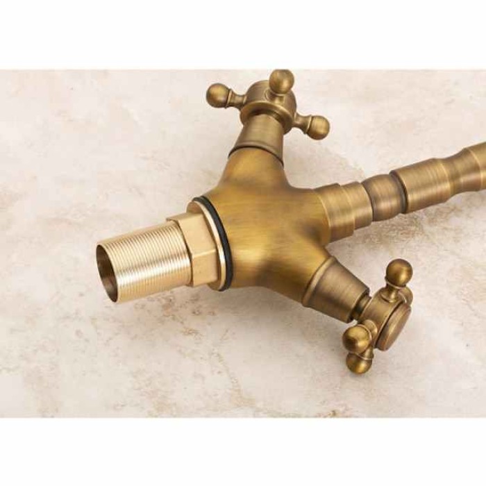 Antique Brass Kitchen Faucet,Two Handles One Hole Standard Spout Deck Mounted Traditional Kitchen Taps with Hot and Cold Switch