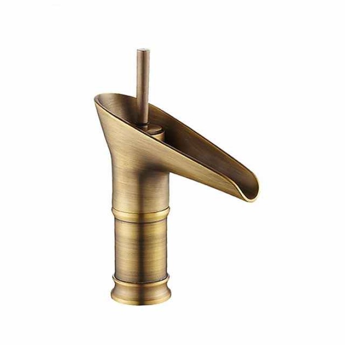 Bathroom Sink Faucet,Waterfall Antique Brass Centerset Single Handle One HoleBath Taps with Hot and Cold Switch