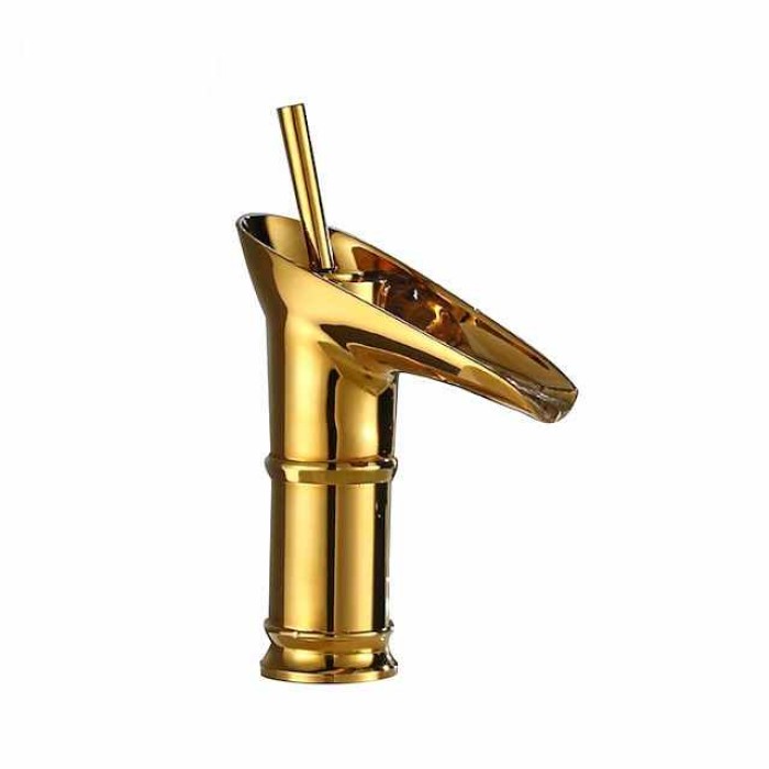 Bathroom Sink Faucet,Waterfall Antique Brass Centerset Single Handle One HoleBath Taps with Hot and Cold Switch