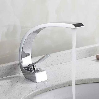 Brass Bathroom Sink Mixer Faucet, Silvery Single Handle One Hole Basin Taps Chrome Finish Bathroom Faucet with Hot and Cold Water