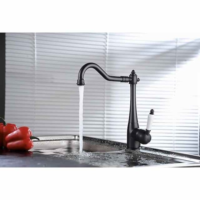 Kitchen Faucet,Oil-rubbed Bronze Single Handle One Hole Standard Spout Faucet Set With Hot and Cold Water