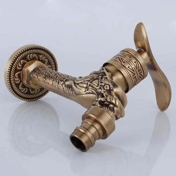 Outdoor Faucet,Single Handle Bathroom Faucet Goldon Dragon Head Wall Mounted One Hole Retro Brass Faucet Body With Cold Water Only