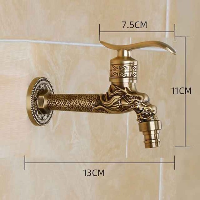 Outdoor Faucet,Single Handle Bathroom Faucet Goldon Dragon Head Wall Mounted One Hole Retro Brass Faucet Body With Cold Water Only