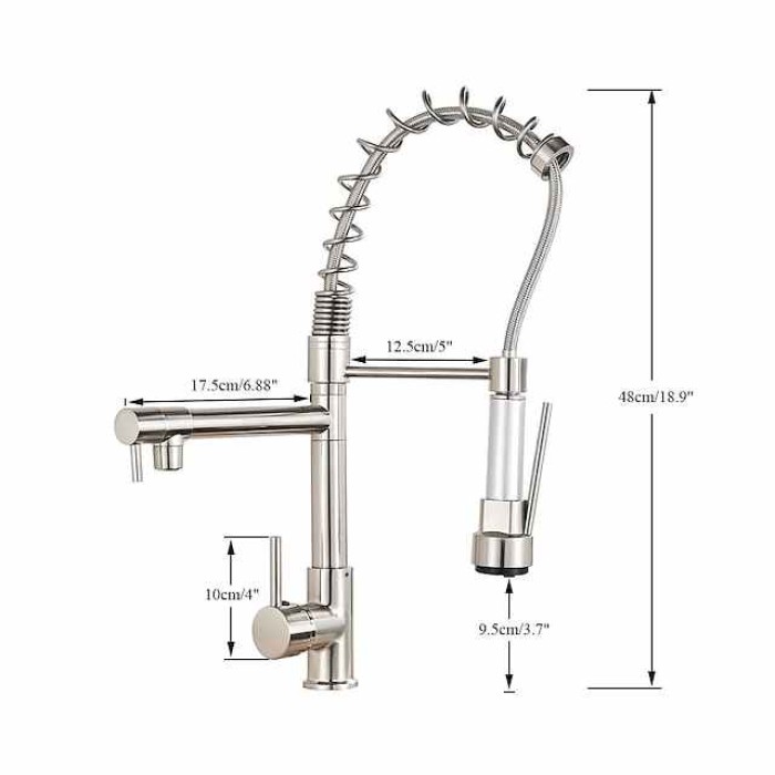 Kitchen Faucet,Brass Chrome Deck Mounted Pullout Spray Contemporary Kitchen Taps with Hot and Cold Switch