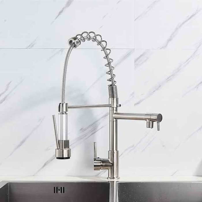 Kitchen Faucet,Brass Chrome Deck Mounted Pullout Spray Contemporary Kitchen Taps with Hot and Cold Switch