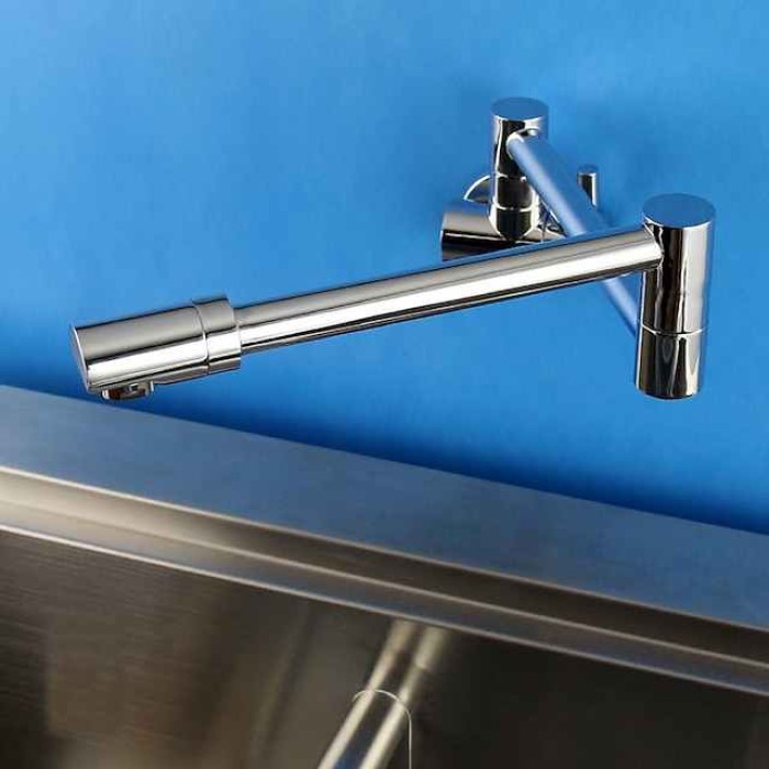 Brass Kitchen Faucet,Silvery Wall Mounted Rotatable Foldable Single Handle One Hole Bath Taps with Cold Water Only