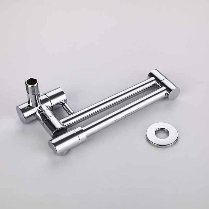 Brass Kitchen Faucet,Silvery Wall Mounted Rotatable Foldable Single Handle One Hole Bath Taps with Cold Water Only