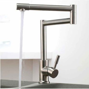 Kitchen Faucet,Modern Style Stainless Steel Single Handle One Hole Brushed Pot Filler Deck Mounted Retro Kitchen Taps With Hot and Cold Water