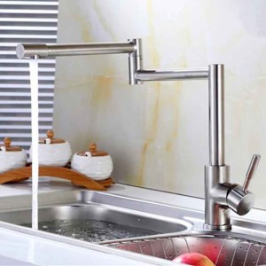 Kitchen Faucet,Modern Style Stainless Steel Single Handle One Hole Brushed Pot Filler Deck Mounted Retro Kitchen Taps With Hot and Cold Water