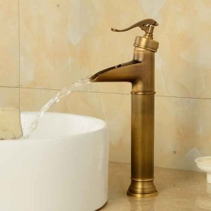 Brass Antique Bronze Bathroom Sink Faucet, Wall Mount Waterfall Single Handle One Hole Bath Taps with Hot and Cold Switch and Ceramic Valve