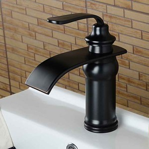 Bathroom Sink Faucet - Waterfall Oil-rubbed Bronze Widespread Single Handle One HoleBath Taps / Art Deco / Retro / Yes / Stainless Steel / Brass