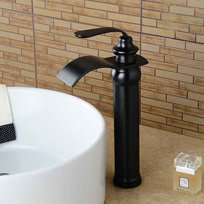 Bathroom Sink Faucet - Waterfall Oil-rubbed Bronze Centerset Single Handle One HoleBath Taps / Brass