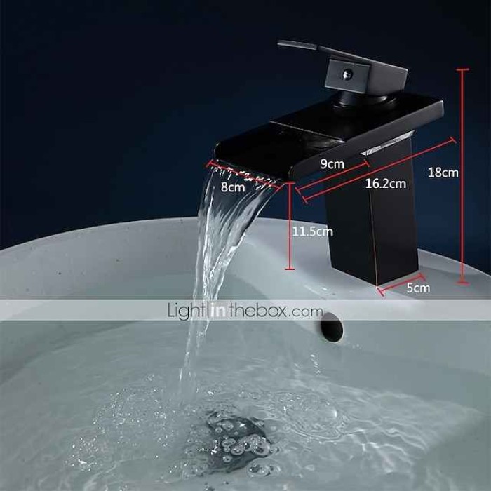 Brass Bathroom Sink Faucet,Waterfall Oil-rubbed Bronze Single Handle One Hole Water Flow LED Power Source Bath Taps with  Zinc Alloy Handle Material, Ceramic Valve,and Cold/Hot Switch