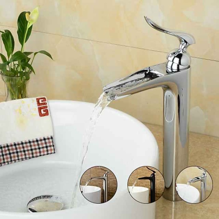 Bathroom Sink Faucet - Waterfall Chrome Centerset Single Handle One HoleBath Taps