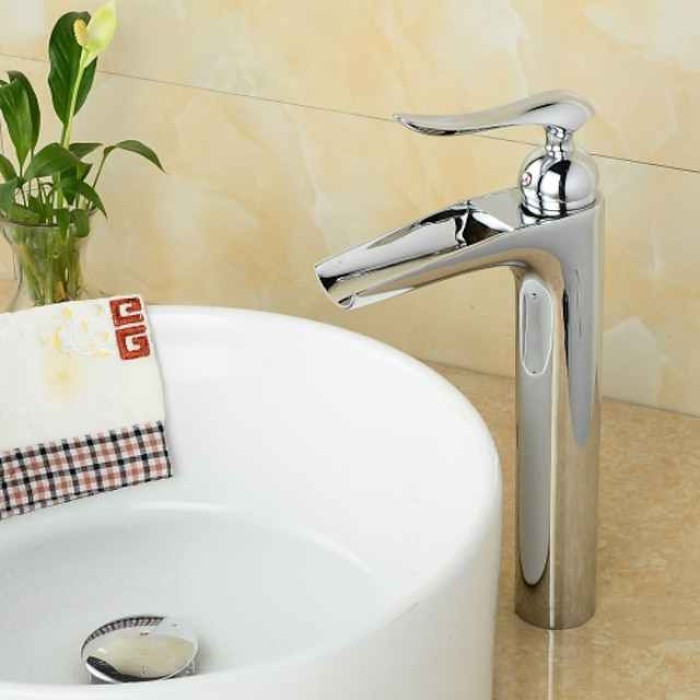 Bathroom Sink Faucet - Waterfall Chrome Centerset Single Handle One HoleBath Taps