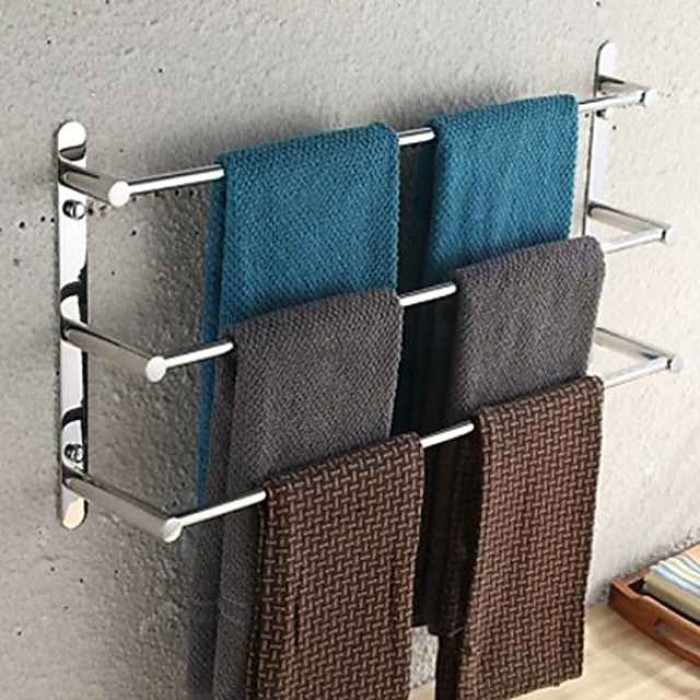 Towel Racks Stainless Steel 3-Tiers Bath Towel Bar Wall Mount Mirror Polished Silvery 60/70cm