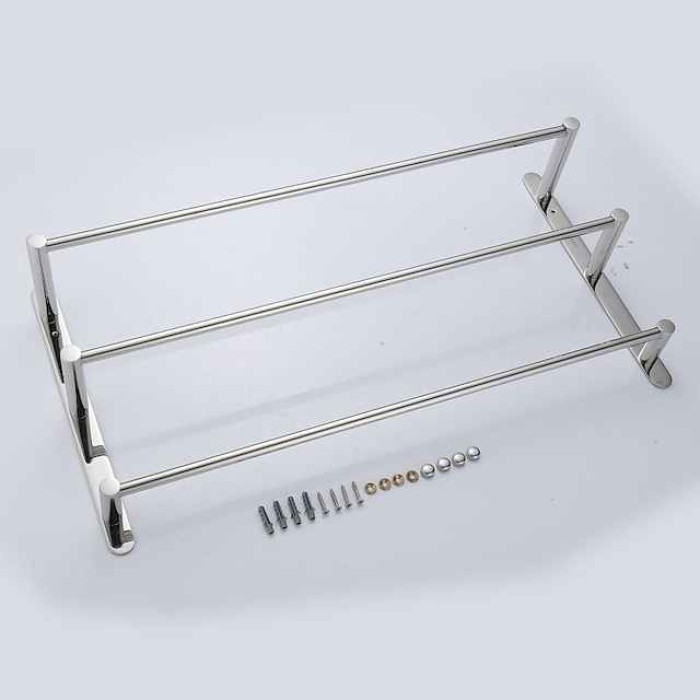 Towel Racks Stainless Steel 3-Tiers Bath Towel Bar Wall Mount Mirror Polished Silvery 60/70cm