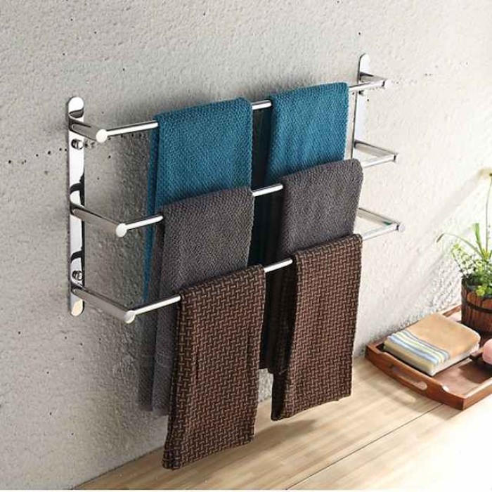 Towel Racks Stainless Steel 3-Tiers Bath Towel Bar Wall Mount Mirror Polished Silvery 60/70cm