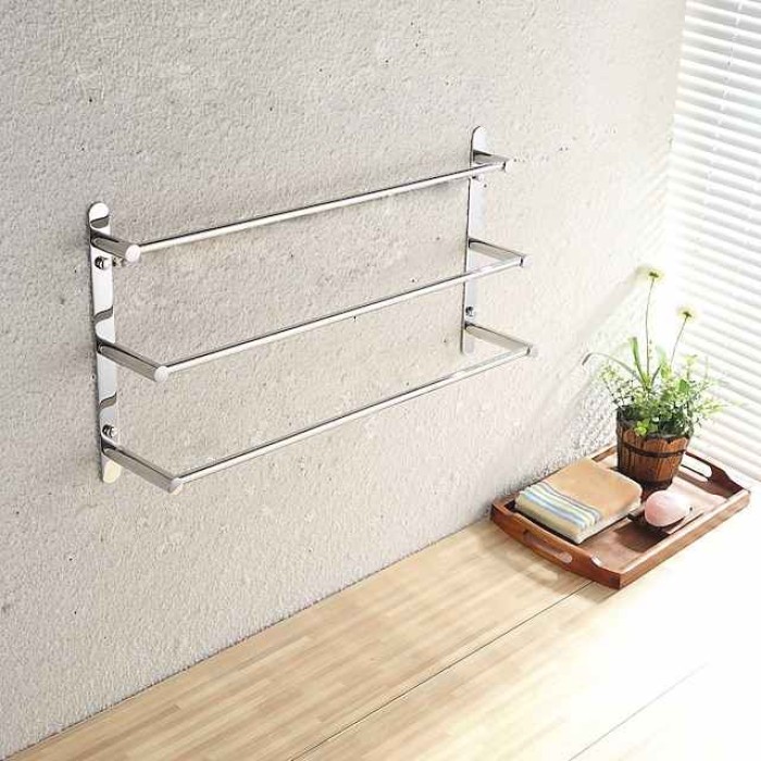 Towel Racks Stainless Steel 3-Tiers Bath Towel Bar Wall Mount Mirror Polished Silvery 60/70cm