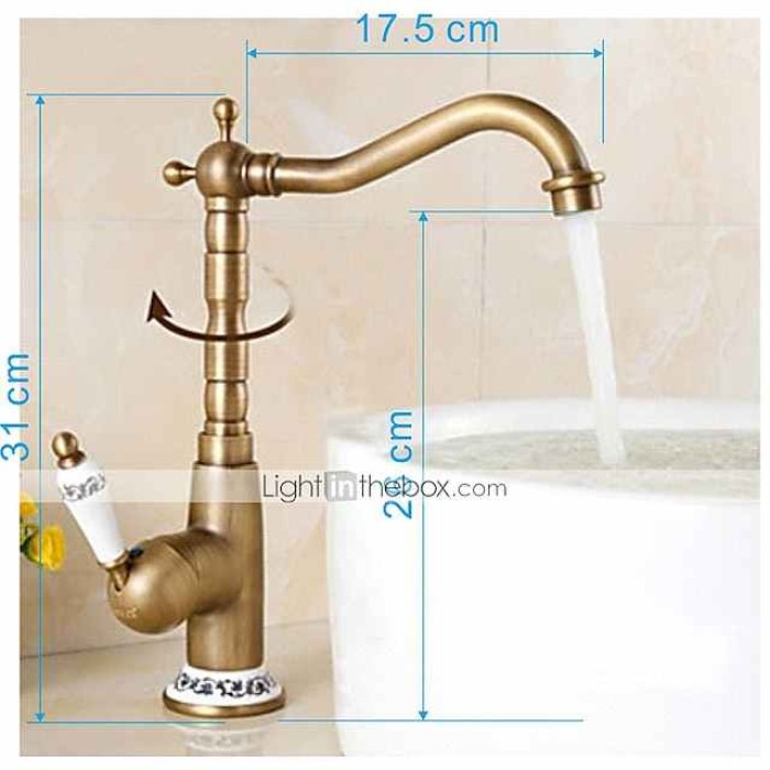 Kitchen Faucet,Brass Antique Brass Ceramics Rotatable Single Handle One Hole Kitchen Tap with Cold and Hot Water and Ceramic Valve