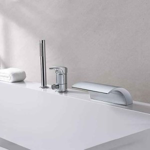 Stainless Steel Roman Tub Bathtub FaucetWaterfall Widespread Contemporary Chrome Ceramic Valve Bath Shower Mixer Taps with Hot and Cold Switch