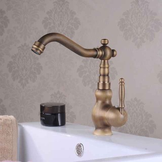 Antique Brass Bathroom Sink Faucet,Single Handle One Hole Traditional Bath Taps with Hot and Cold Water and Ceramic Valve