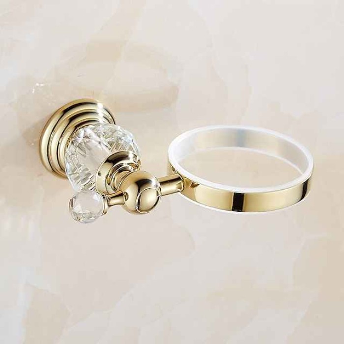 Toilet Brush Holder Set Neoclassical Zinc Alloy Material for Bathroom Polished Brass Golden 1pc