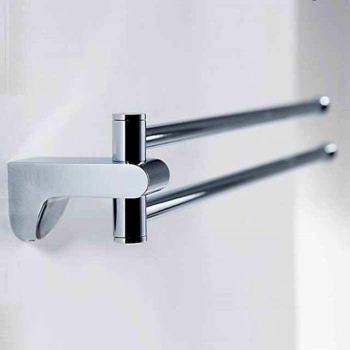 Towel Rack with 2 Rods Rotatable Towel Holder Brass Wall Mounted Towel Rack for Bathroom or Kitchen Silvery 1pc