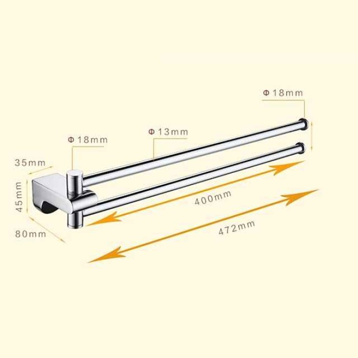 Towel Rack with 2 Rods Rotatable Towel Holder Brass Wall Mounted Towel Rack for Bathroom or Kitchen Silvery 1pc