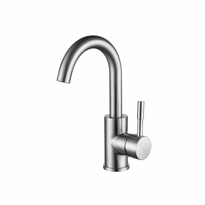 Stainless Steel Bathroom Sink Faucet Brushed Bath Taps Single Handle One Hole Adjustable Cold and Hot Water