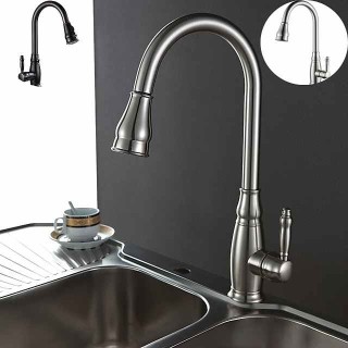 Kitchen Sink Mixer Faucet with Pull Out Sprayer, High Arc Brass Silver/Coffee Single Handle One Hole Oil-rubbed Bronze Pull Down Tall Kitchen Taps with Hot and Cold Water Hose