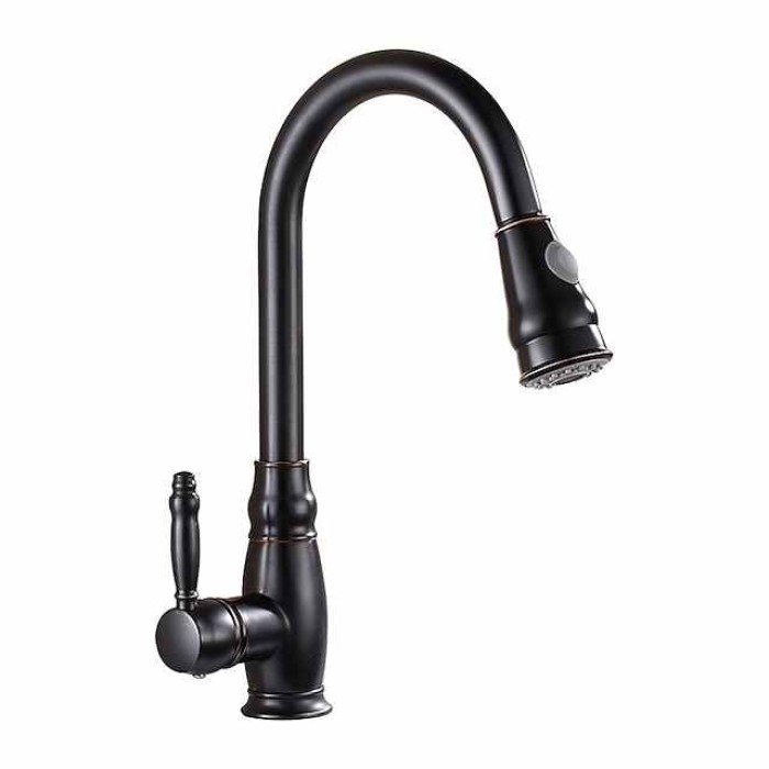 Kitchen Sink Mixer Faucet with Pull Out Sprayer, High Arc Brass Silver/Coffee Single Handle One Hole Oil-rubbed Bronze Pull Down Tall Kitchen Taps with Hot and Cold Water Hose