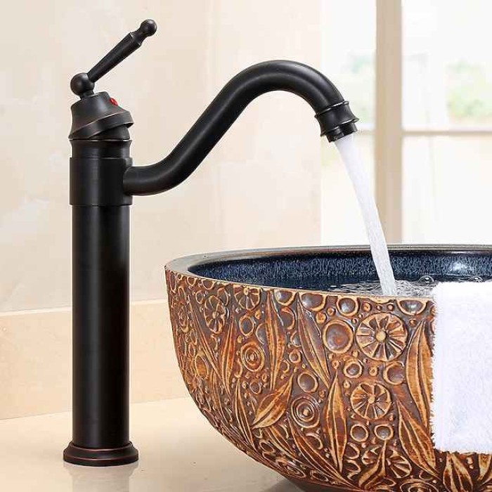 Antique ORB Black Bathroom Sink Faucet,FaucetSet Centerset Single Handle One Hole Bath Taps with Hot and Cold Switch